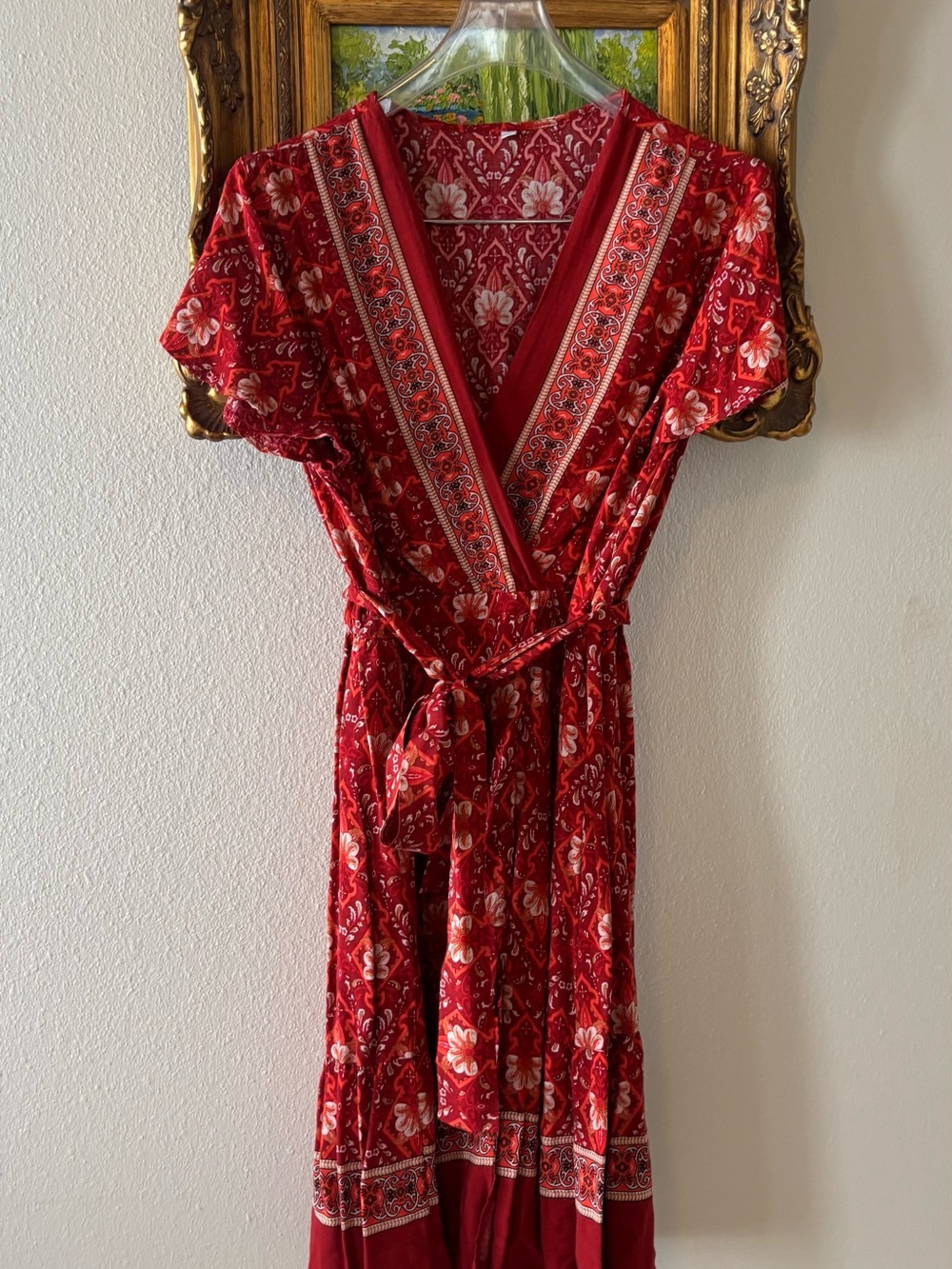 Amazon Red Floral Wrap Mini Dress